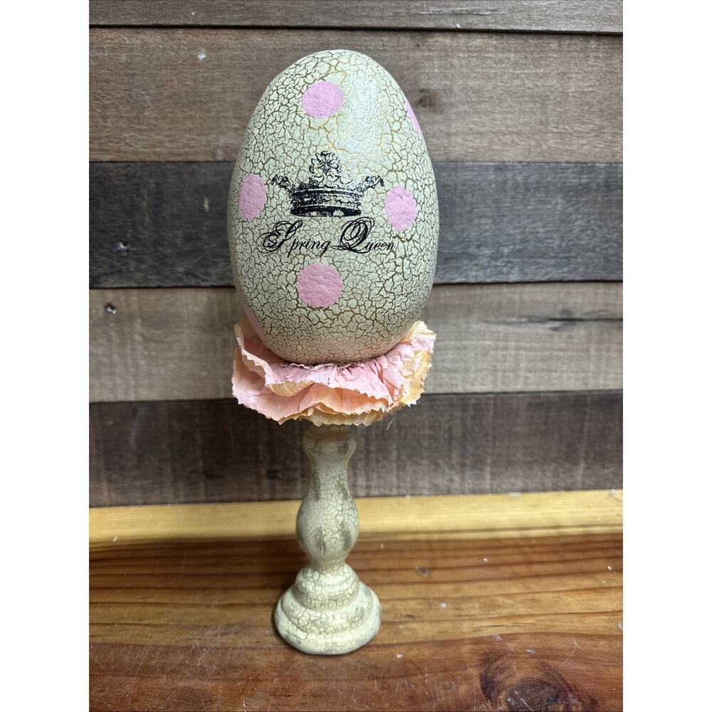 Spring Queen Michelle Weaver Crackle Finish Egg On Pedestal Resin